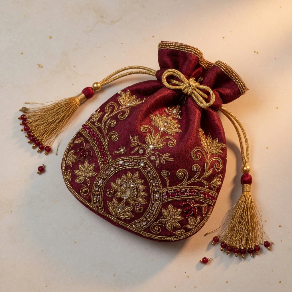 Classic wine and gold handcrafted potli bag
